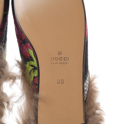 Gucci Brocade Fur Floral Womens Princetown Slippers 36 Black Anthracite 6 of 10