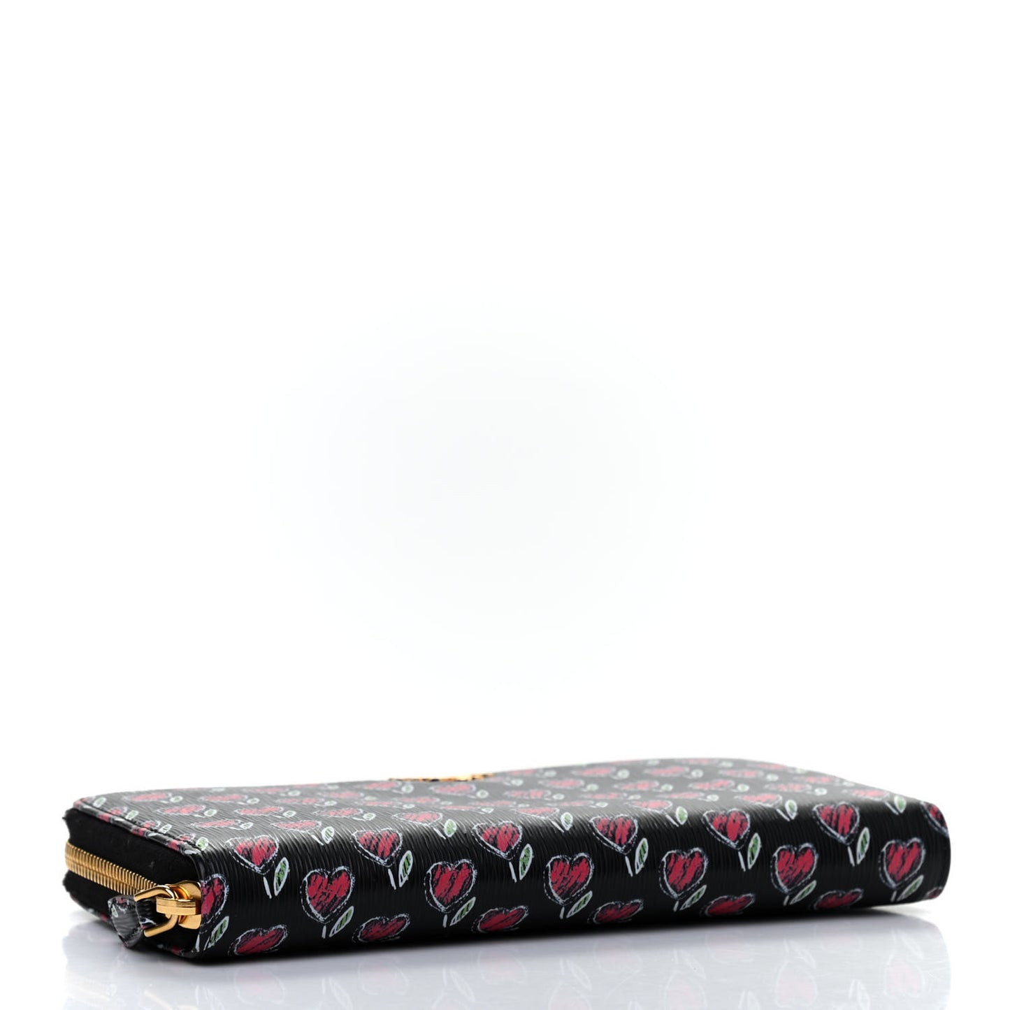 Vitello Move Love Print Metal Zip Around Wallet Black