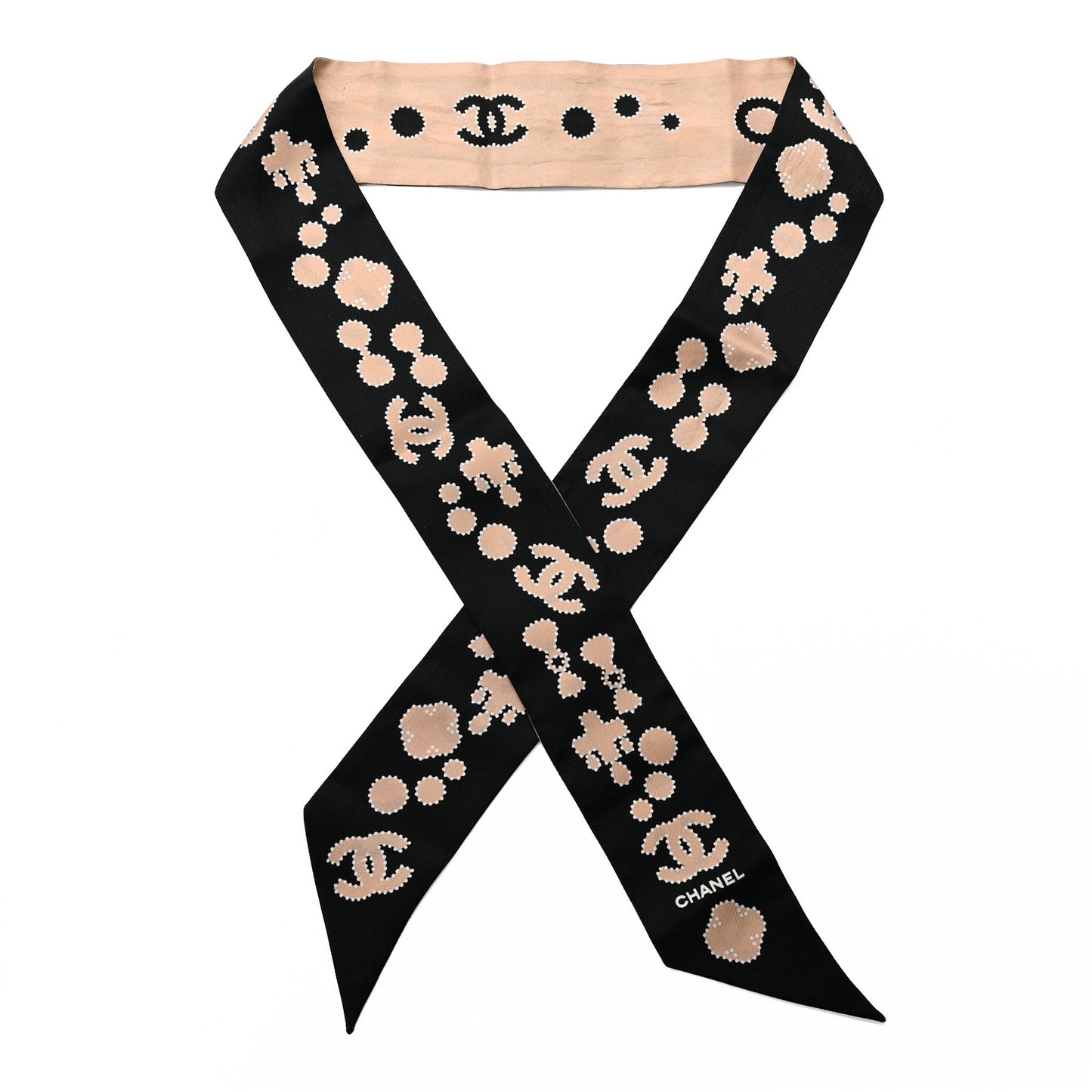 Silk CC Slim Bandeau Scarf Black Light Beige Ecru