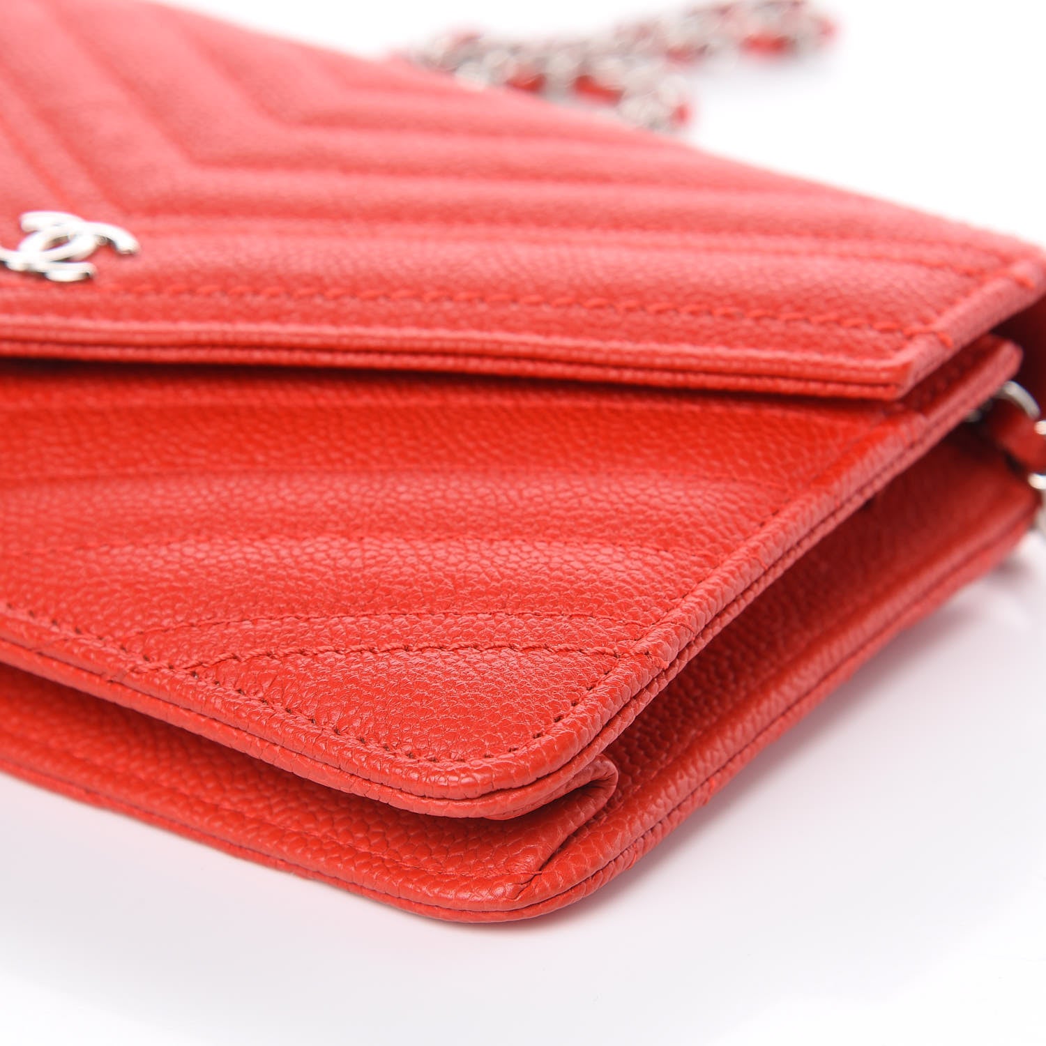 Chanel Caviar Chevron Quilted Statement Wallet On Chain WOC Red 10 of 11