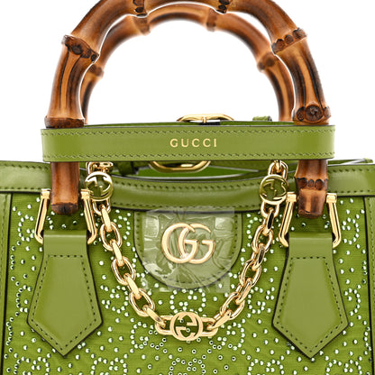 Gucci Moire Canvas Calfskin Crystal GG Monogram Mini Diana Tote Bag Green 5 of 9