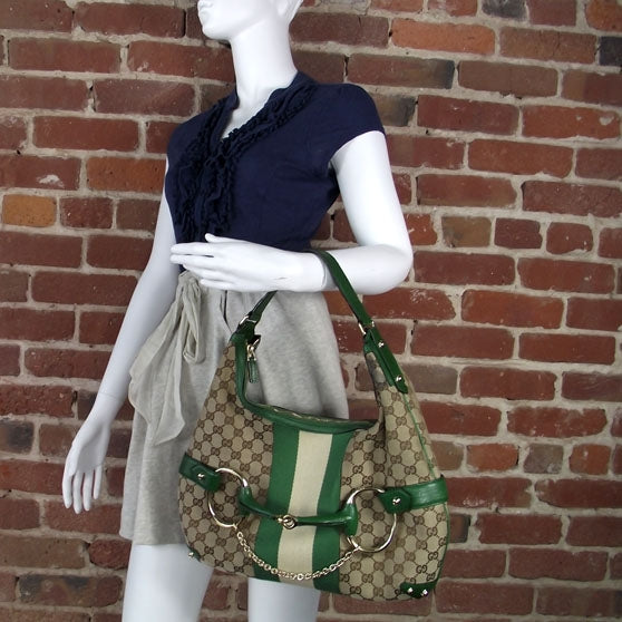 Gucci Monogram Large Horsebit Web Shoulder Bag 2 of 9