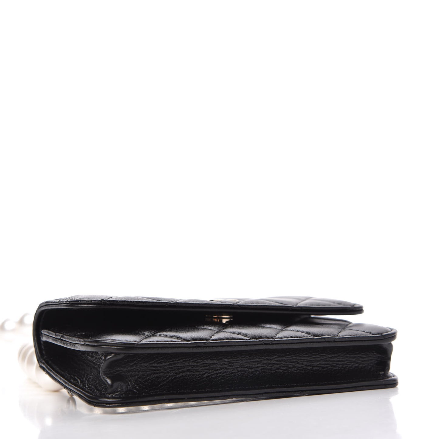Calfskin Quilted Maxi Pearls Clutch With Chain Black