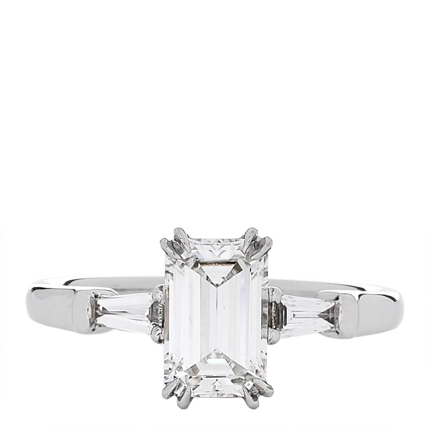 Platinum Diamond 1.157ct Emerald Cut Tapered Baguette Engagement Ring  50 5.25