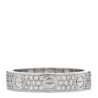 Cartier 18K White Gold Diamond 4mm LOVE Wedding Paved Band Ring 48 4.5 1 of 4
