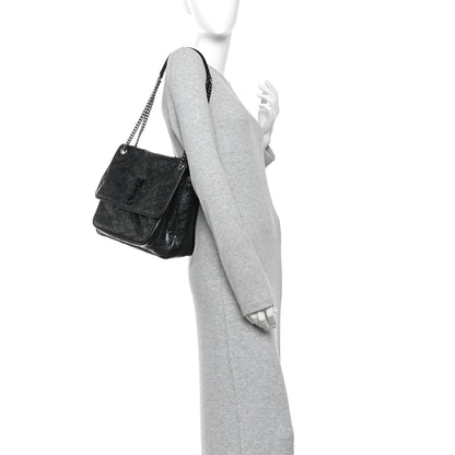 Saint Laurent Crinkled Calfskin Matelasse Monogram Large Niki Chain Satchel Black 2 of 11