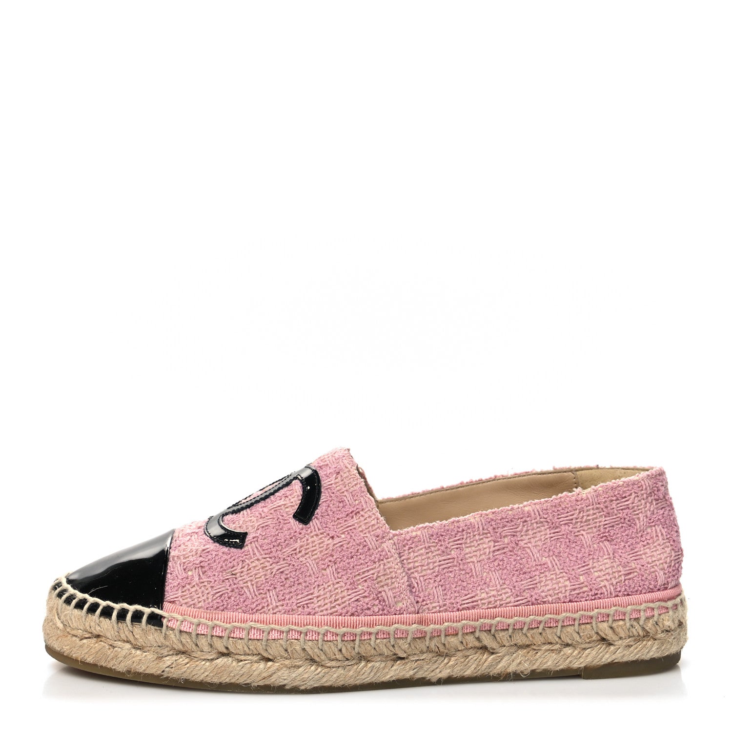 Chanel Tweed Patent CC Espadrilles 38 Pink Black 1 of 11