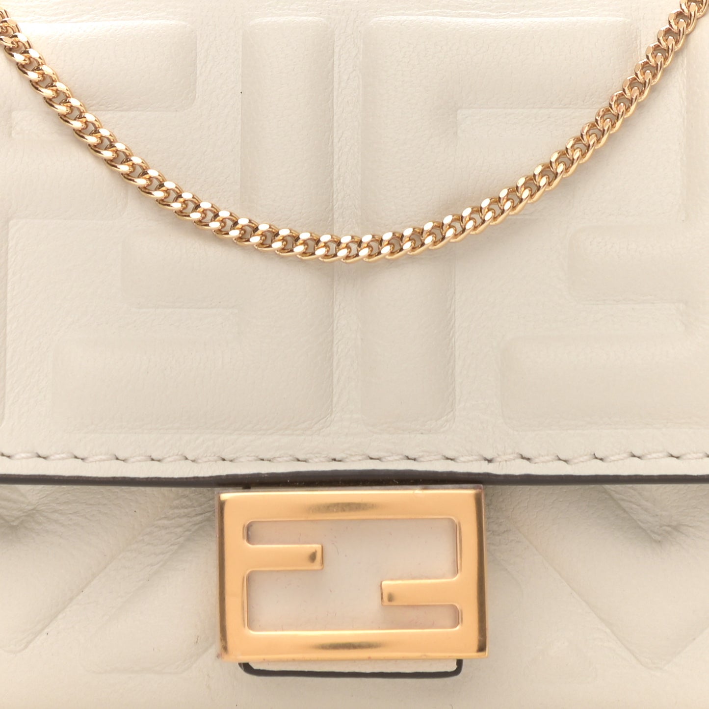 Nappa Matisse FF Embossed Nano Baguette Charm White