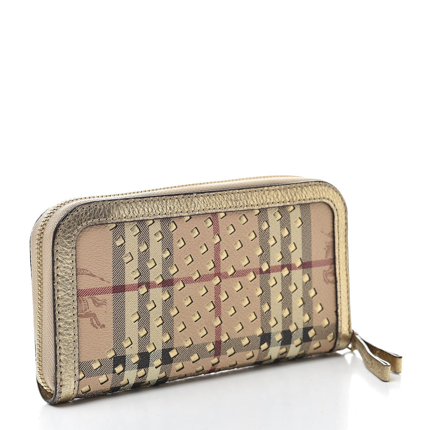 Metallic Haymarket Check Zip Wallet Gold