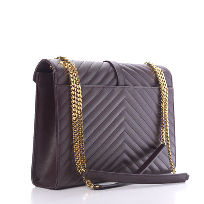 Saint Laurent Grain De Poudre Matelasse Chevron Large Monogram Satchel Rouge Legion 3 of 10