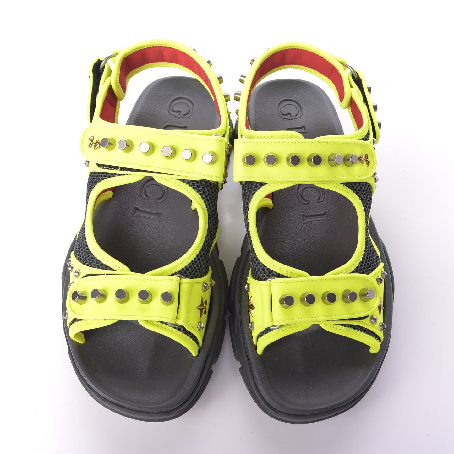 Technical Canvas Calfskin Studded Mens Aguru Sandals 12 Neon Yellow