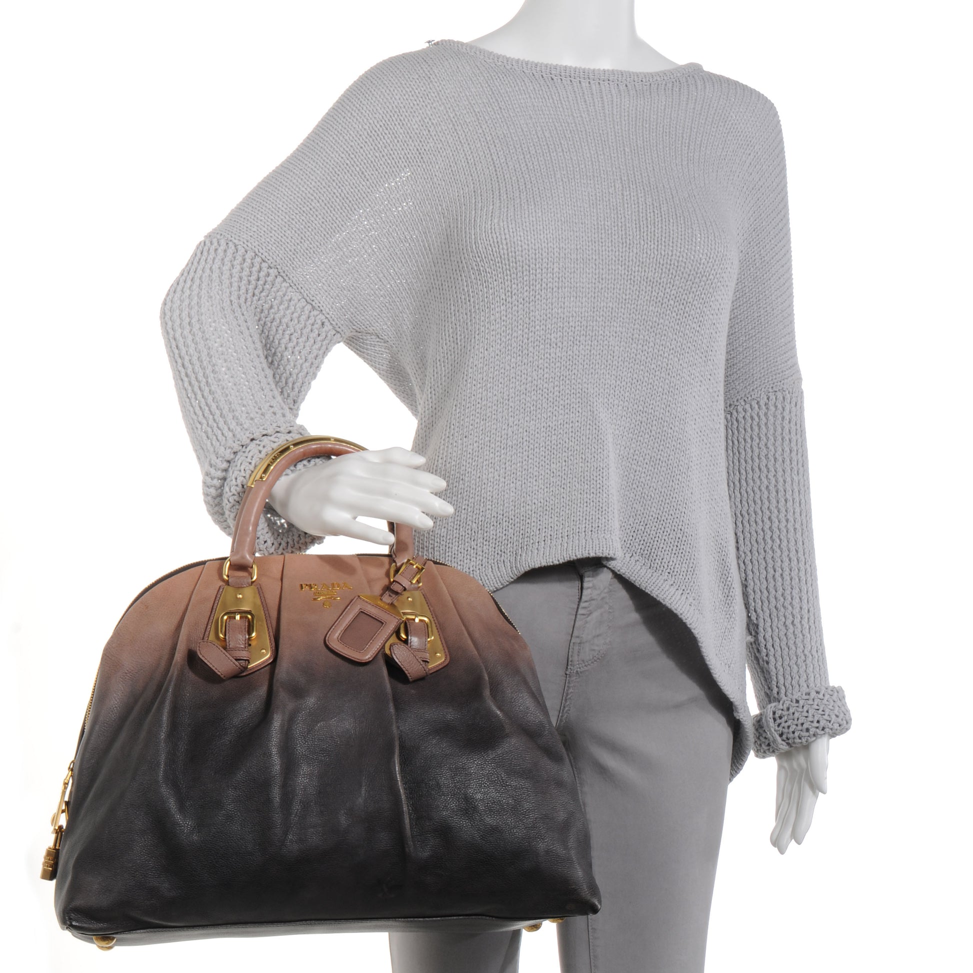 Prada Glace Calfskin Dome Satchel Fumo Sfumato 2 of 9