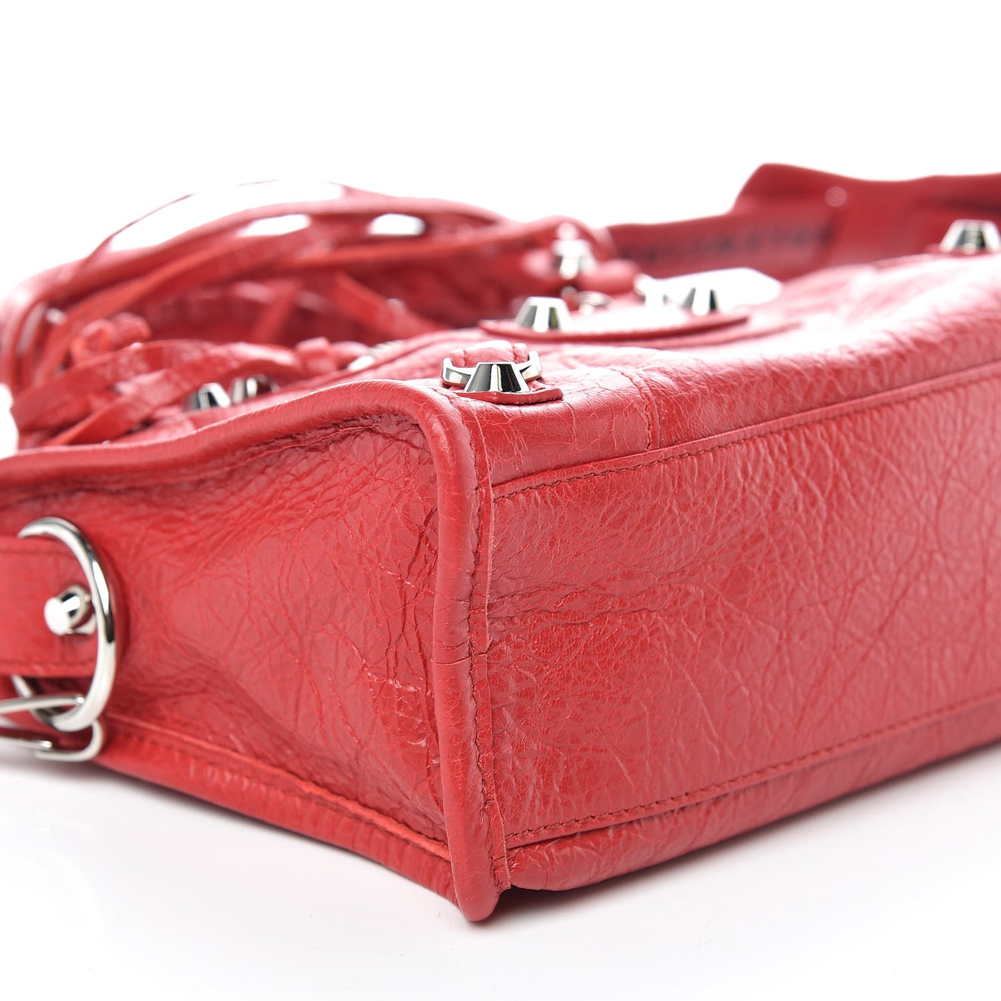Agneau Classic Silver Hardware Mini City Logo Strap Red Black