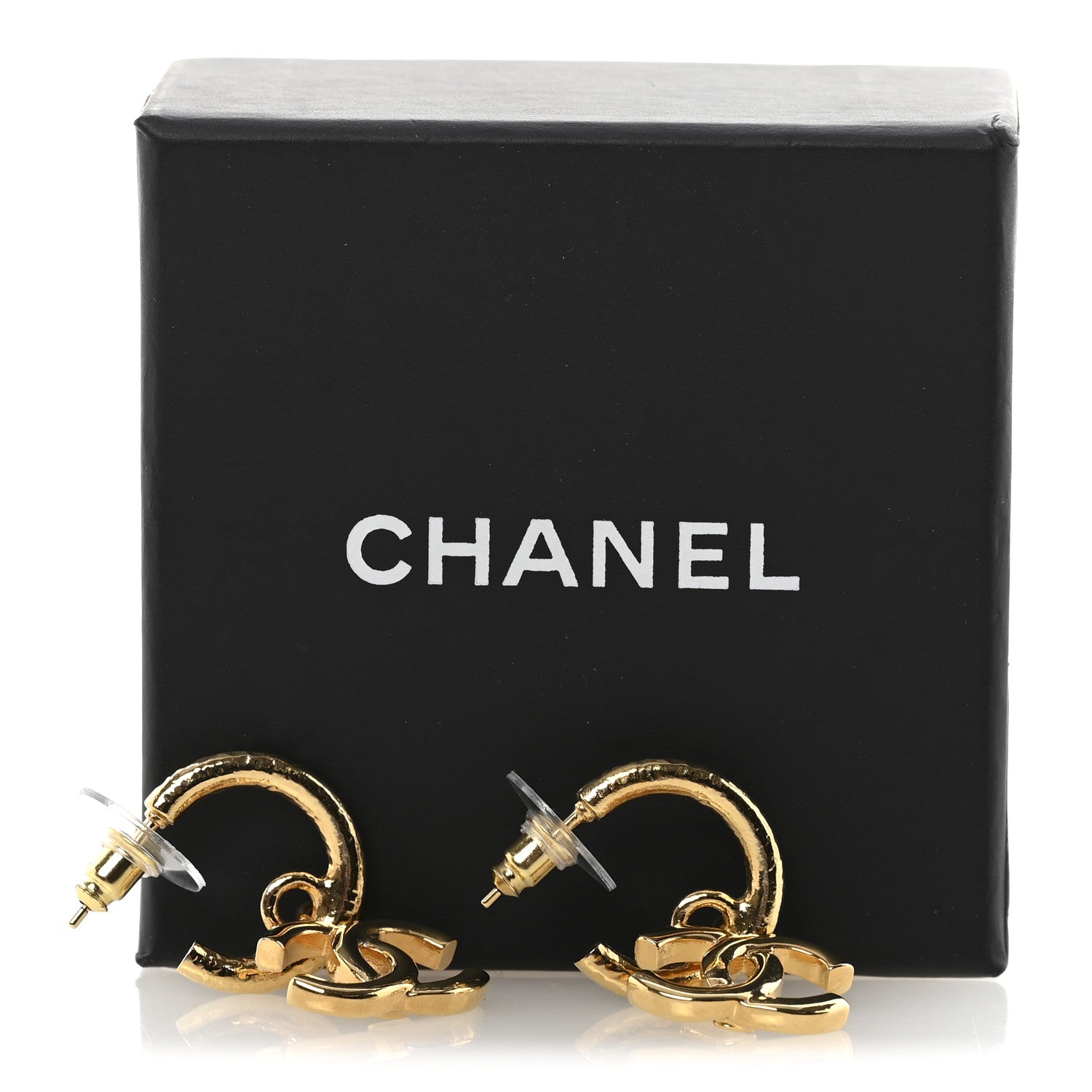 Chanel CC Hoop Drop Earrings Gold 5 of 5
