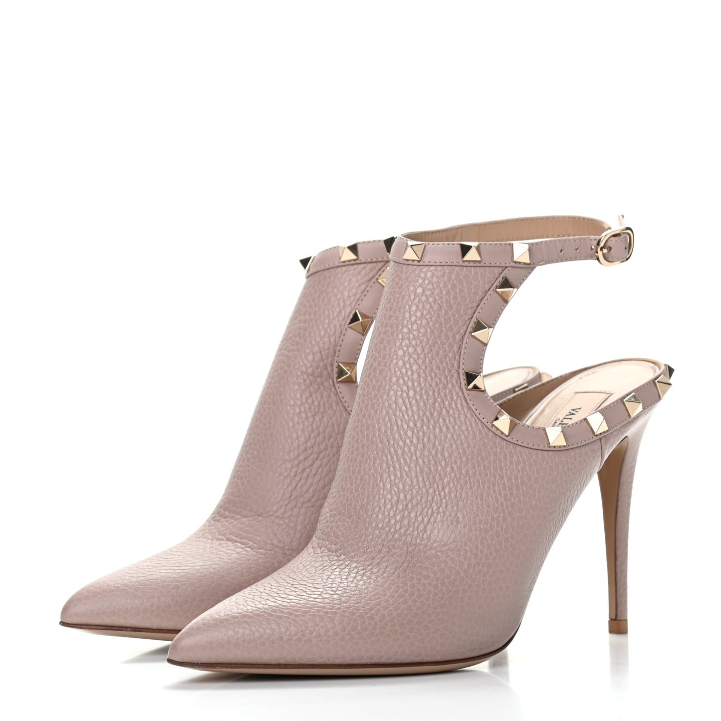 Pebbled Calfskin Rockstud Open Back Ankle Booties 38 Poudre