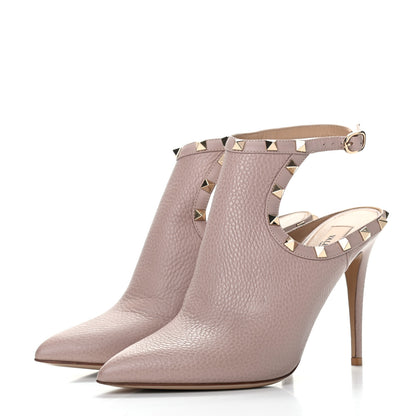 Valentino Garavani Pebbled Calfskin Rockstud Open Back Ankle Booties 38 Poudre 3 of 10