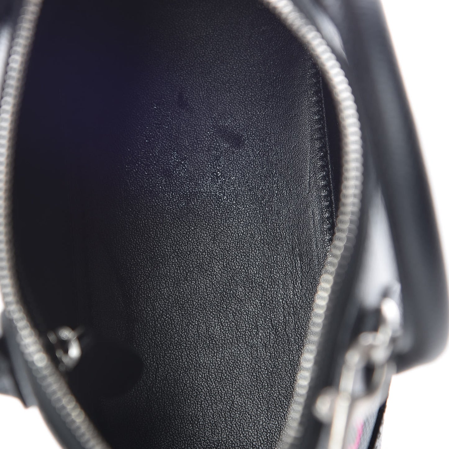 Signature Grained Calfskin Logo XXS Ville Top Handle Bag Black Rose Shocking