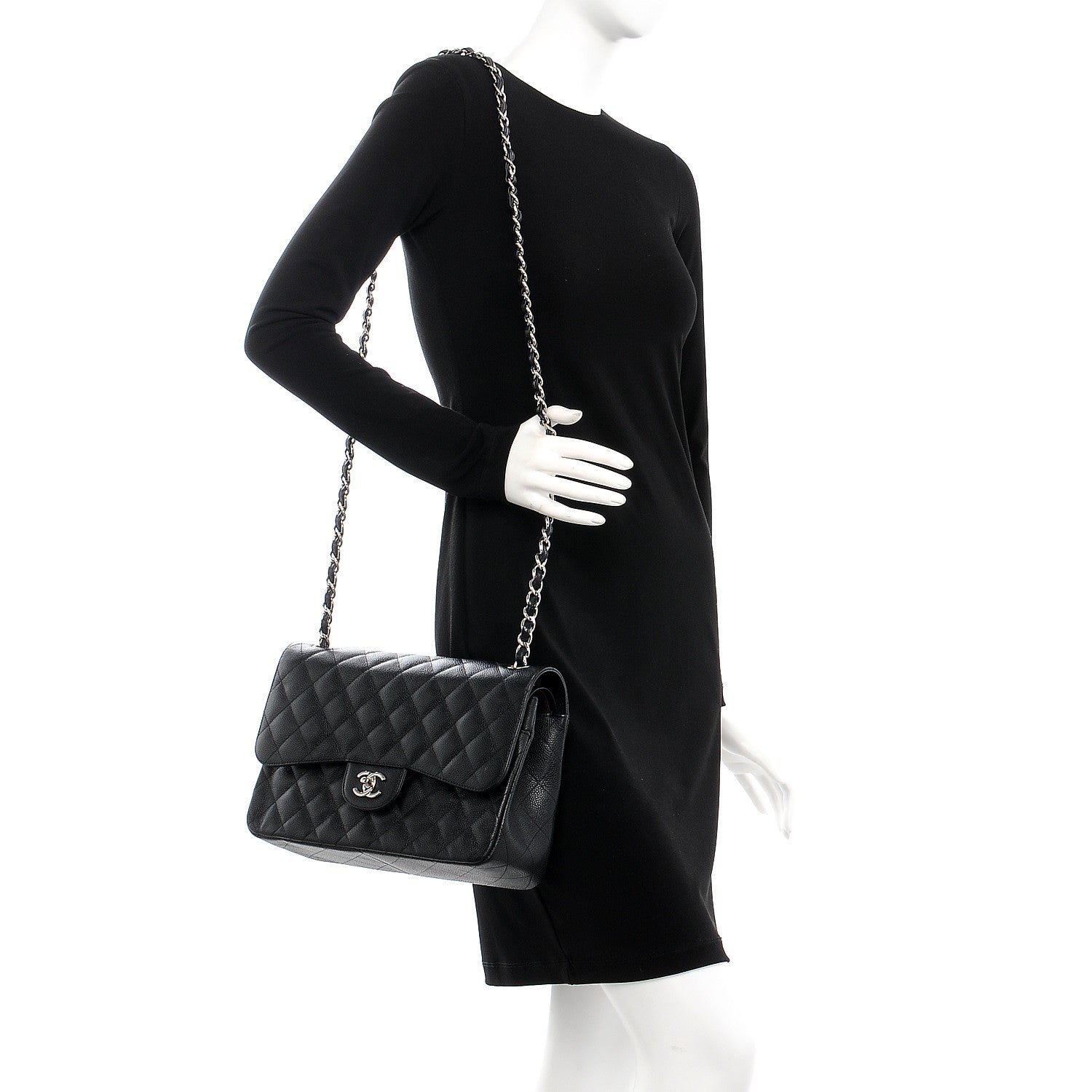 Chanel Caviar Quilted Jumbo Double Flap Black 2 of 8