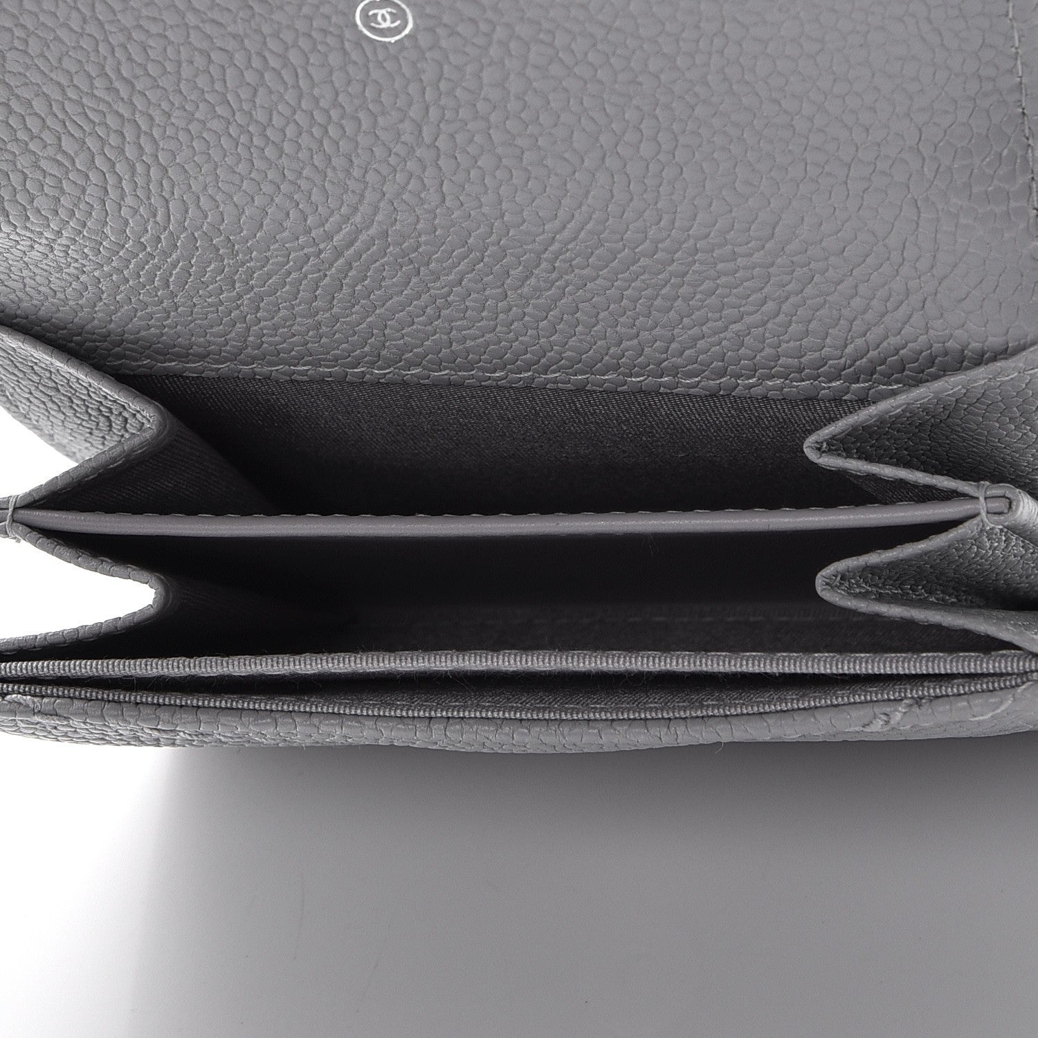 Chanel Caviar Chevron Quilted Card Holder Flap Wallet Grey 5 of 9
