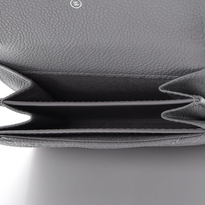 Chanel Caviar Chevron Quilted Card Holder Flap Wallet Grey 5 of 9