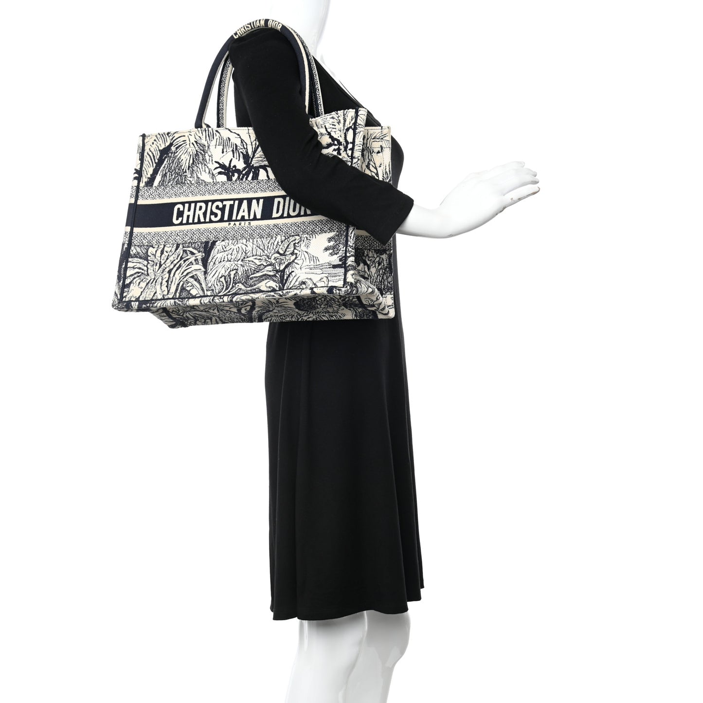Canvas Embroidered Medium Palms Toile De Jouy Book Tote Blue