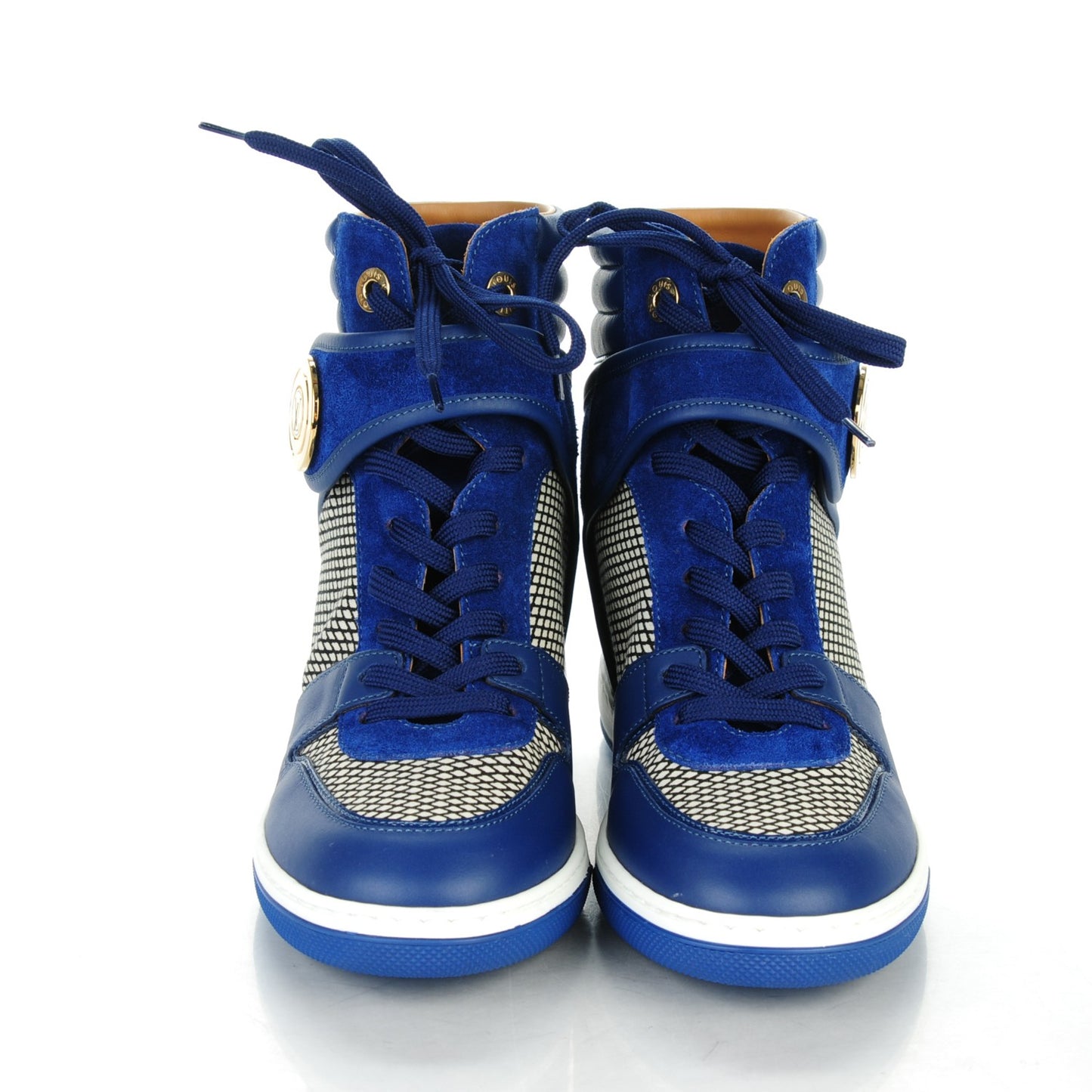 Calfskin Suede Postmark Wedge Sneakers 37.5 Blue Roi