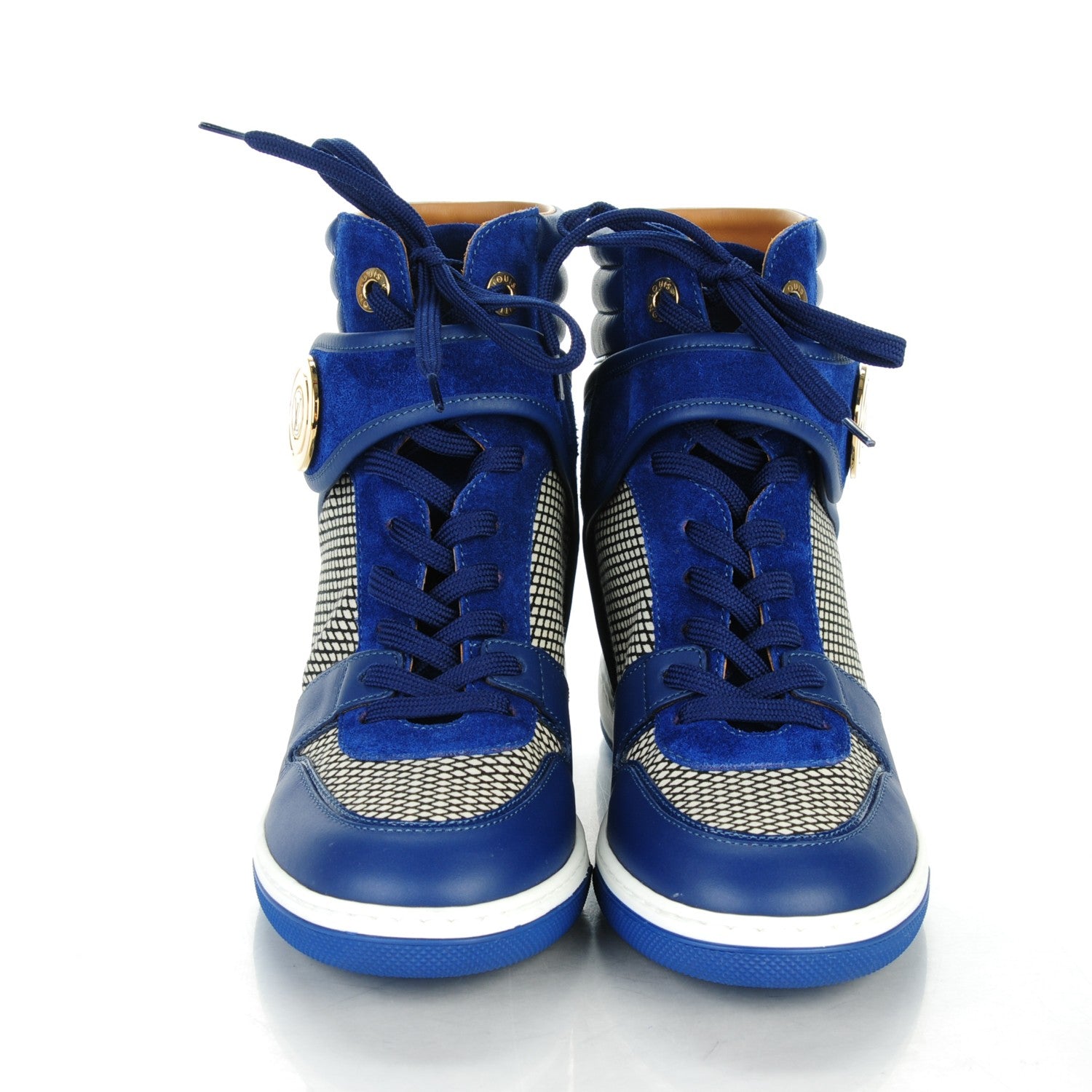 Louis Vuitton Calfskin Suede Postmark Wedge Sneakers 37.5 Blue Roi 2 of 7