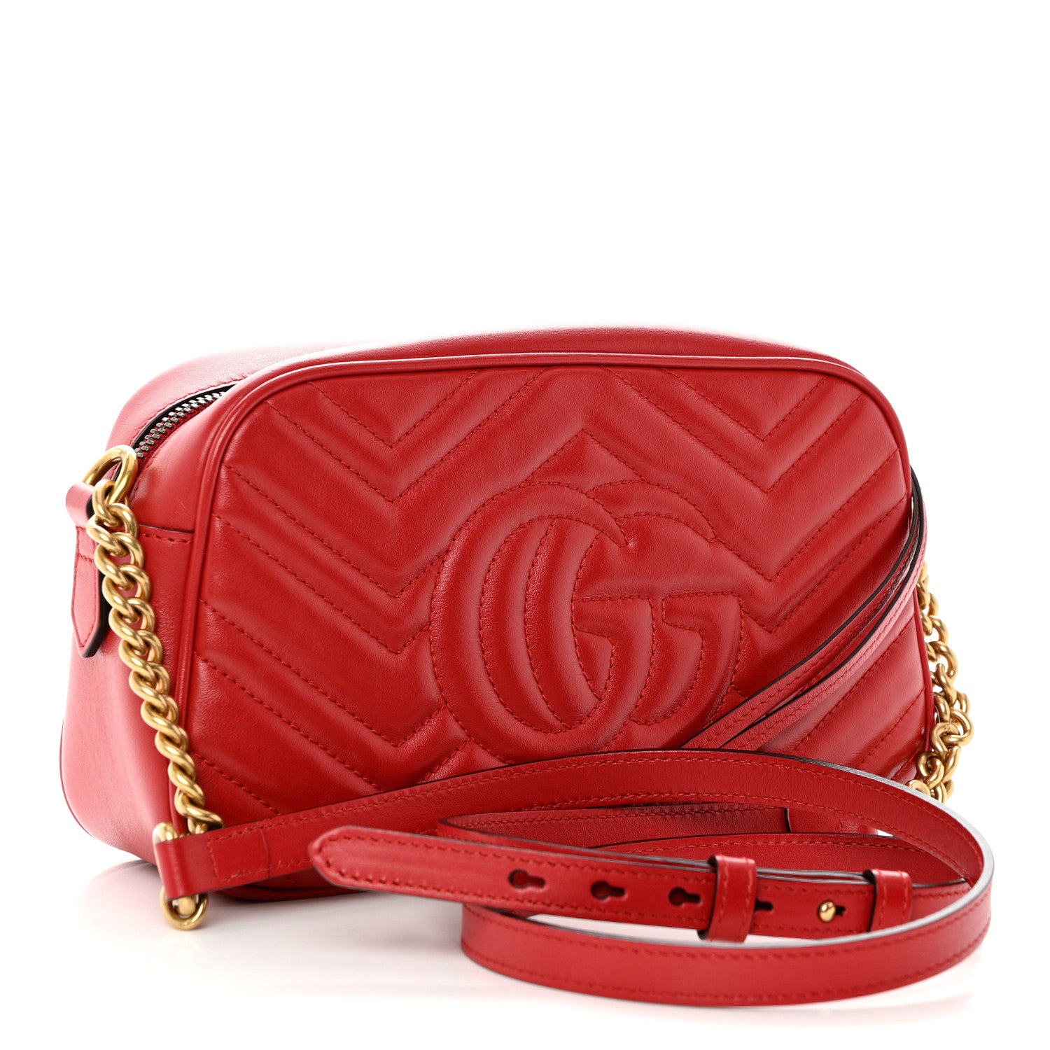 Gucci Calfskin Matelasse Small GG Marmont Chain Shoulder Bag Hibiscus Red 3 of 10