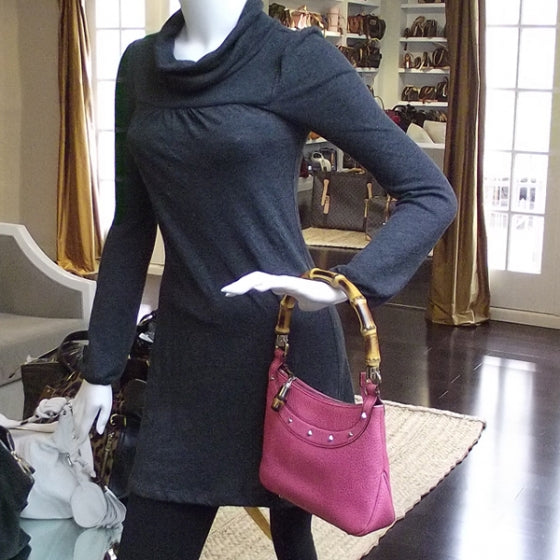 Leather Bamboo Handle Hobo Pink