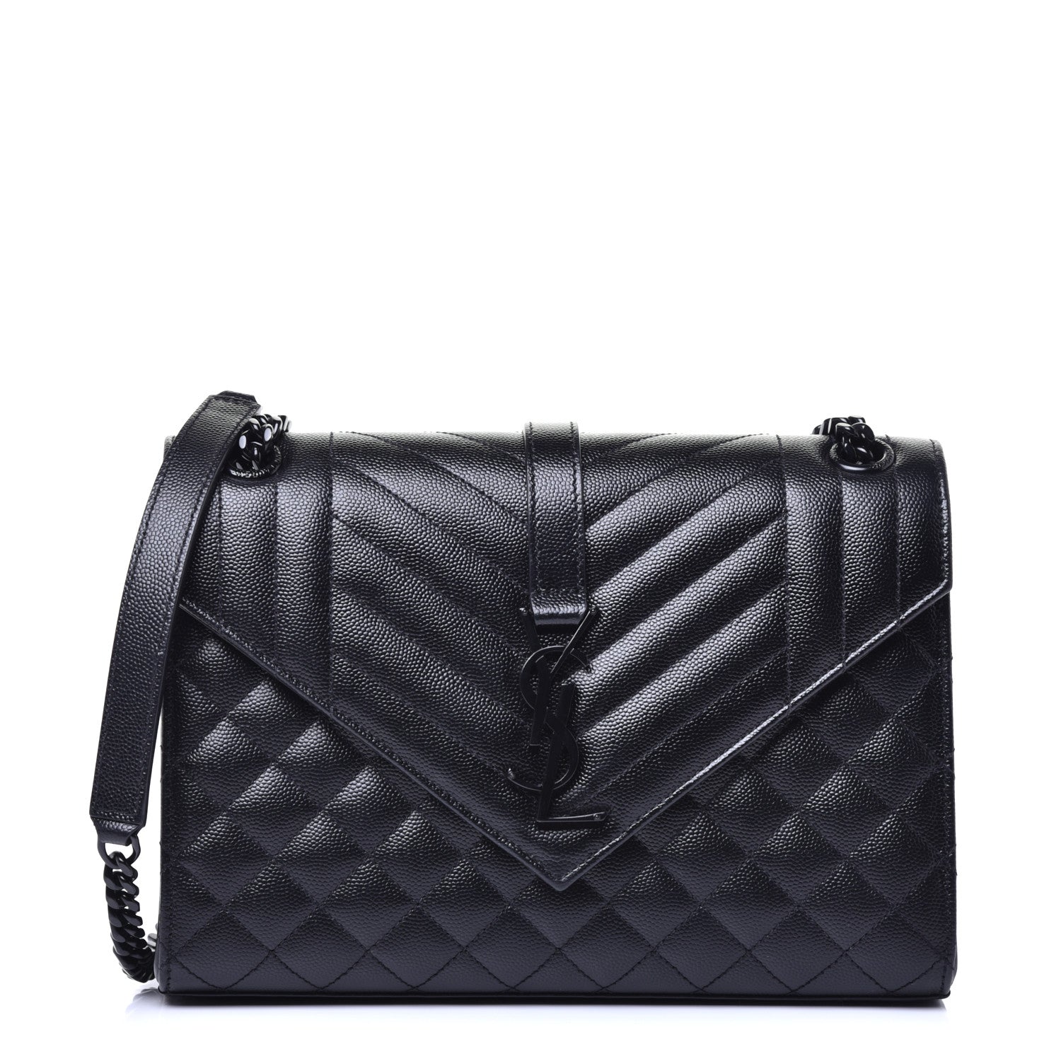 Saint Laurent Grain De Poudre Textured Mixed Matelasse Triquilt Medium Monogram Satchel Black 1 of 9
