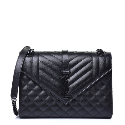 Saint Laurent Grain De Poudre Textured Mixed Matelasse Triquilt Medium Monogram Satchel Black 1 of 9