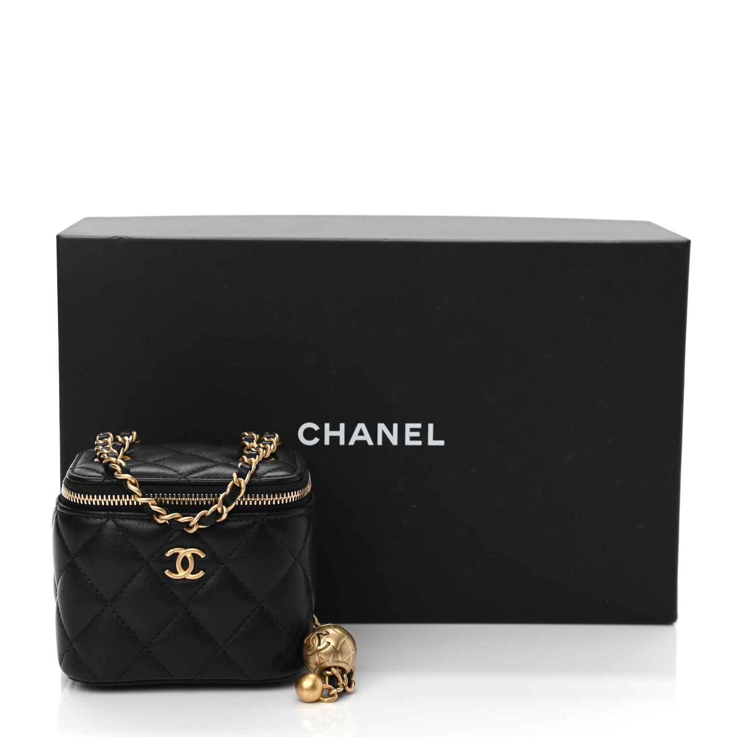 Chanel Lambskin Quilted Mini Pearl Crush Vanity Case With Chain Black 11 of 11