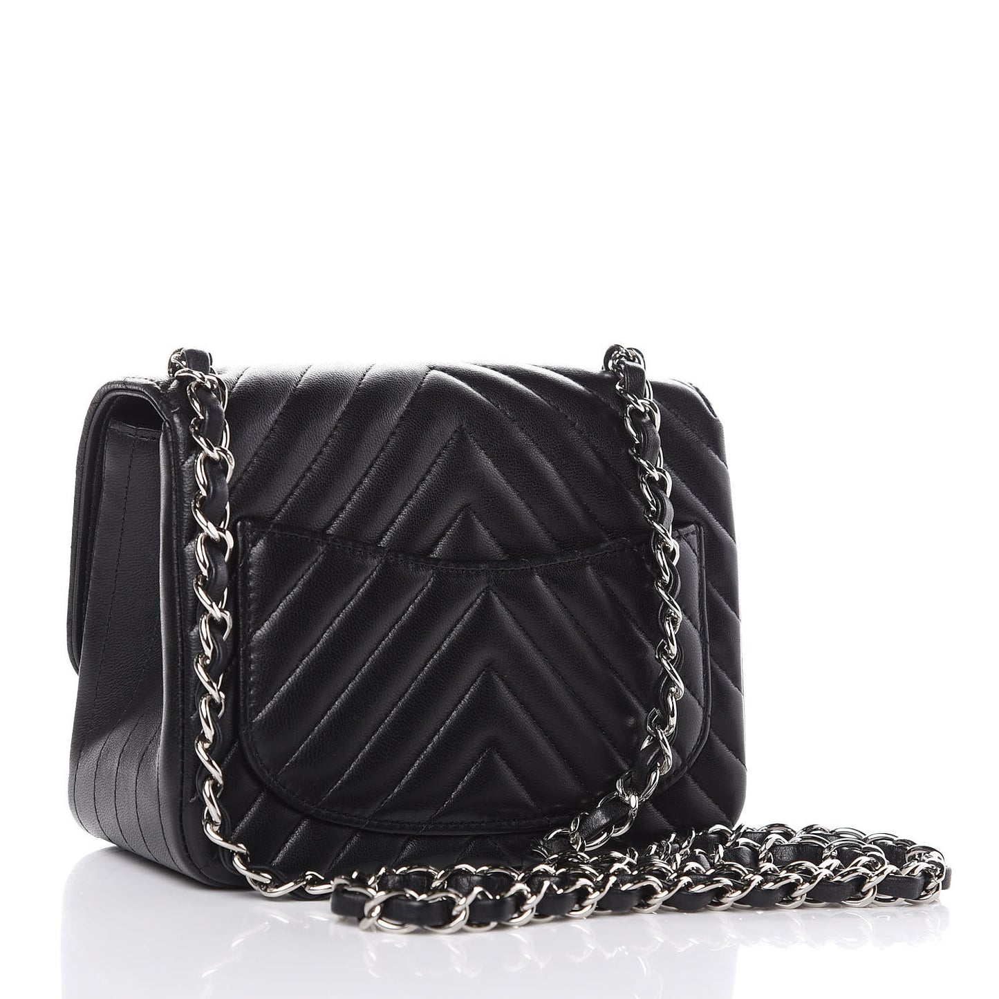 Lambskin Chevron Quilted Mini Square Flap Black