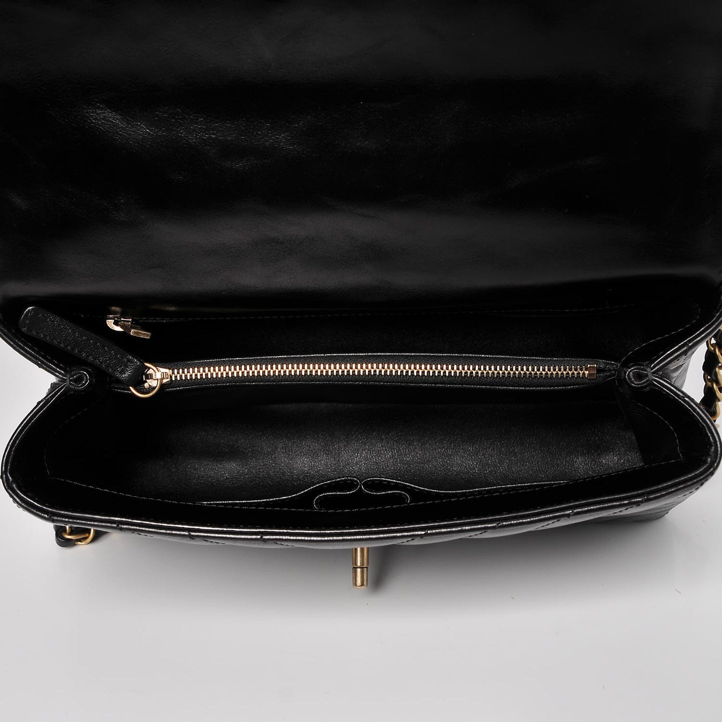 Calfskin Lizard Chevron Quilted Small Coco Handle Flap Black