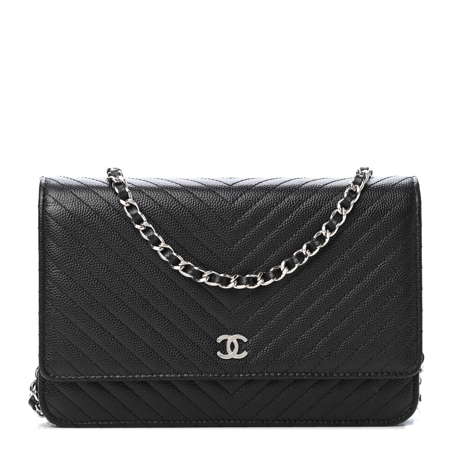 Caviar Chevron Quilted Wallet On Chain WOC Black