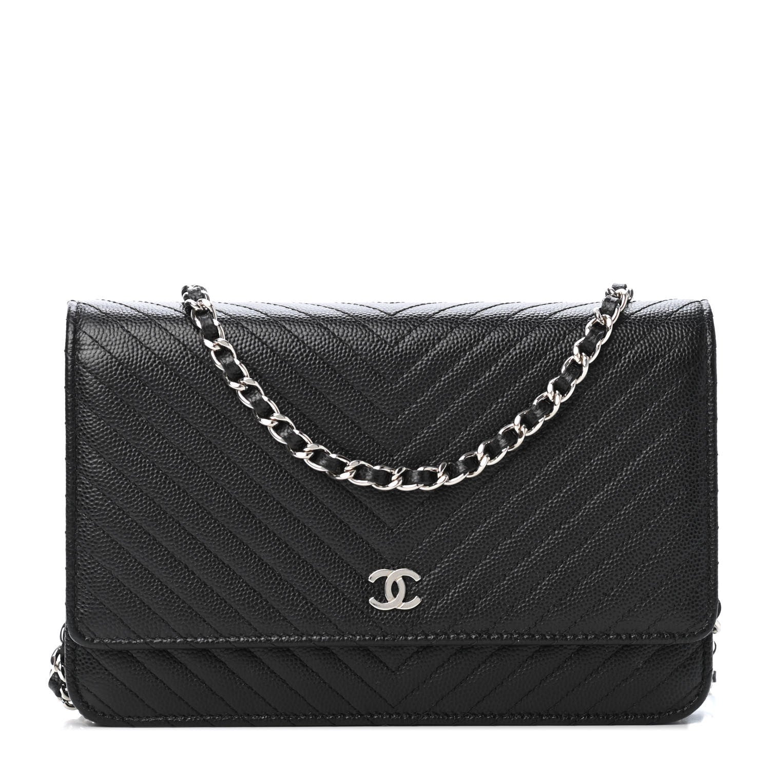 Chanel Caviar Chevron Quilted Wallet On Chain WOC Black 1 of 4