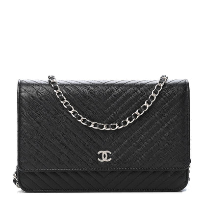 Chanel Caviar Chevron Quilted Wallet On Chain WOC Black 1 of 4