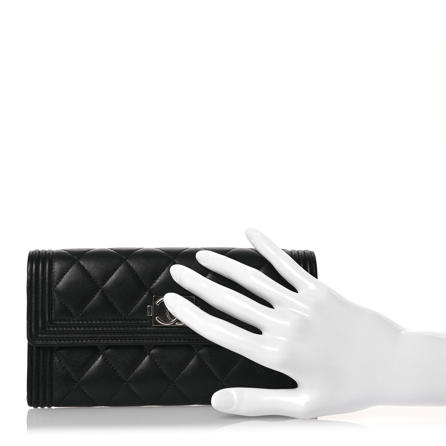 Lambskin Quilted Large Boy Gusset Flap Wallet Black