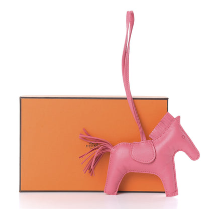 Hermes Milo Lambskin Grigri Rodeo Horse Bag Charm MM Rose Azalee 5 of 5