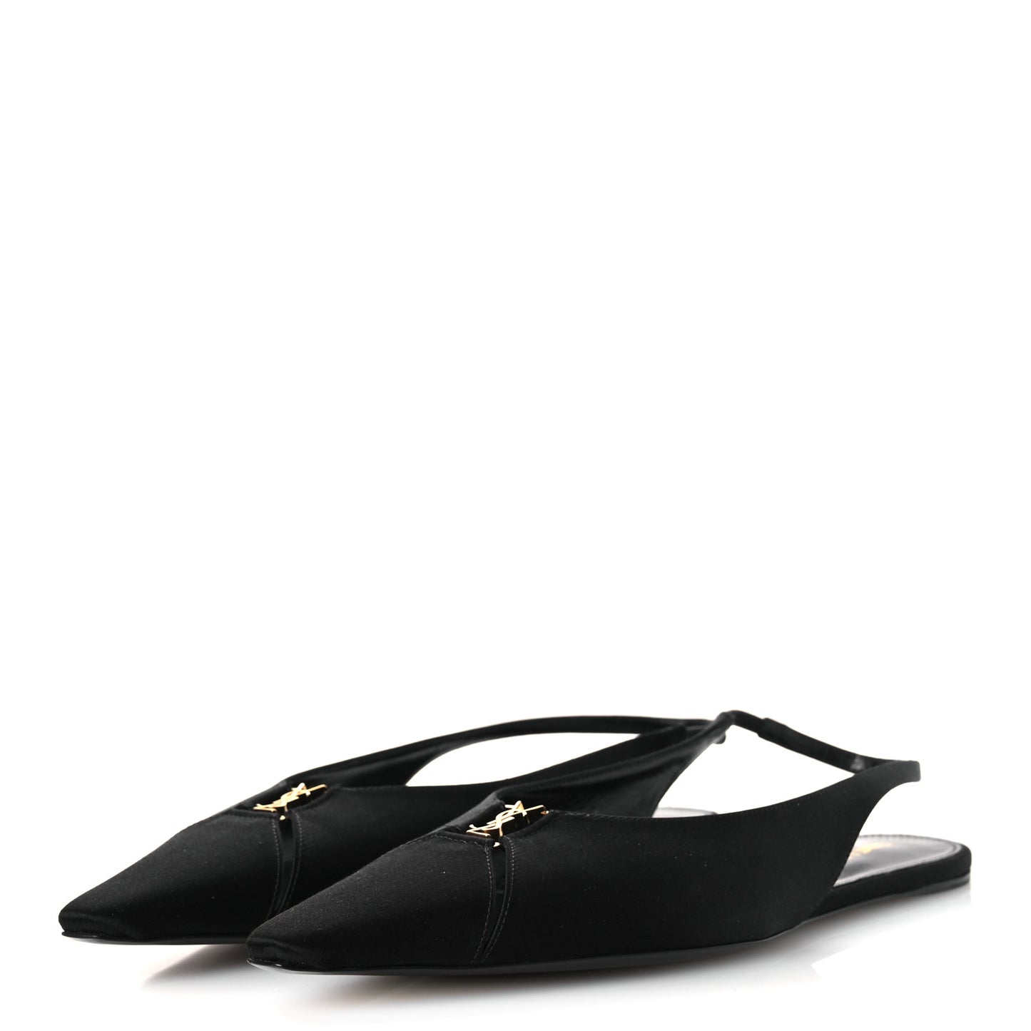 Satin Crepe Babylone Slingback Flats 39 Black