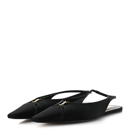 Saint Laurent Satin Crepe Babylone Slingback Flats 39 Black 4 of 12