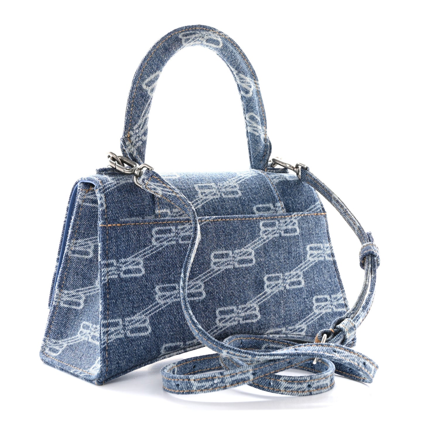 Denim BB Monogram Small Hourglass Top Handle Bag Blue