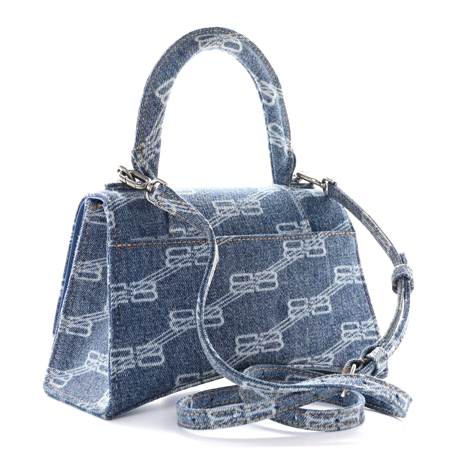 Balenciaga Denim BB Monogram Small Hourglass Top Handle Bag Blue 3 of 11