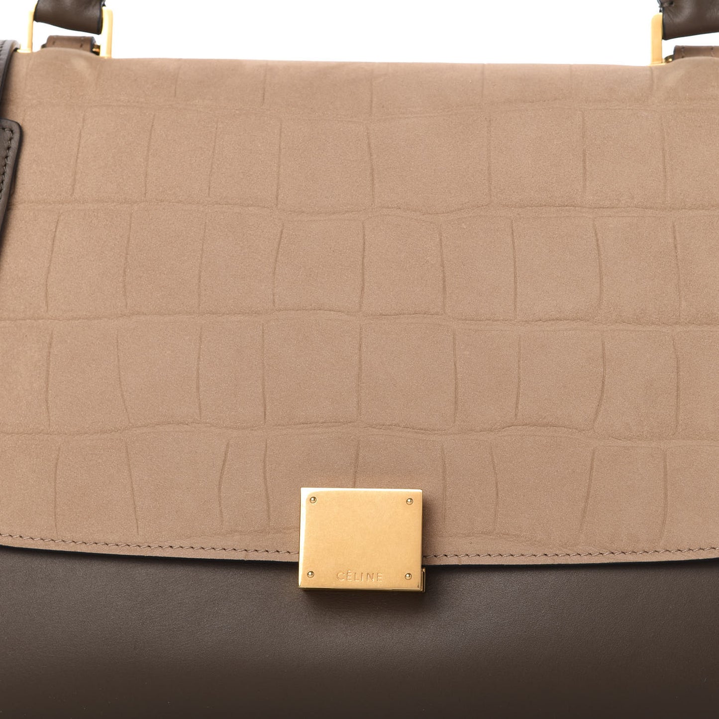 Crocodile Embossed Calfskin Suede Small Trapeze Taupe
