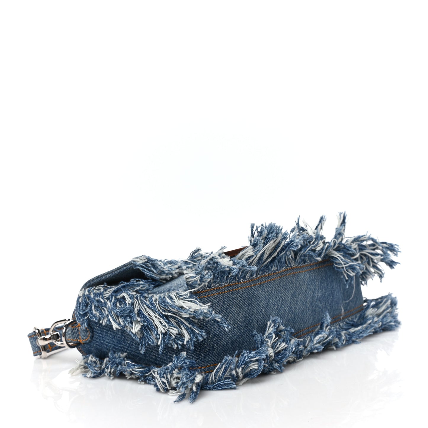 Denim Lavato Cuoio Frayed Baguette Denim Chiaro Cuoio