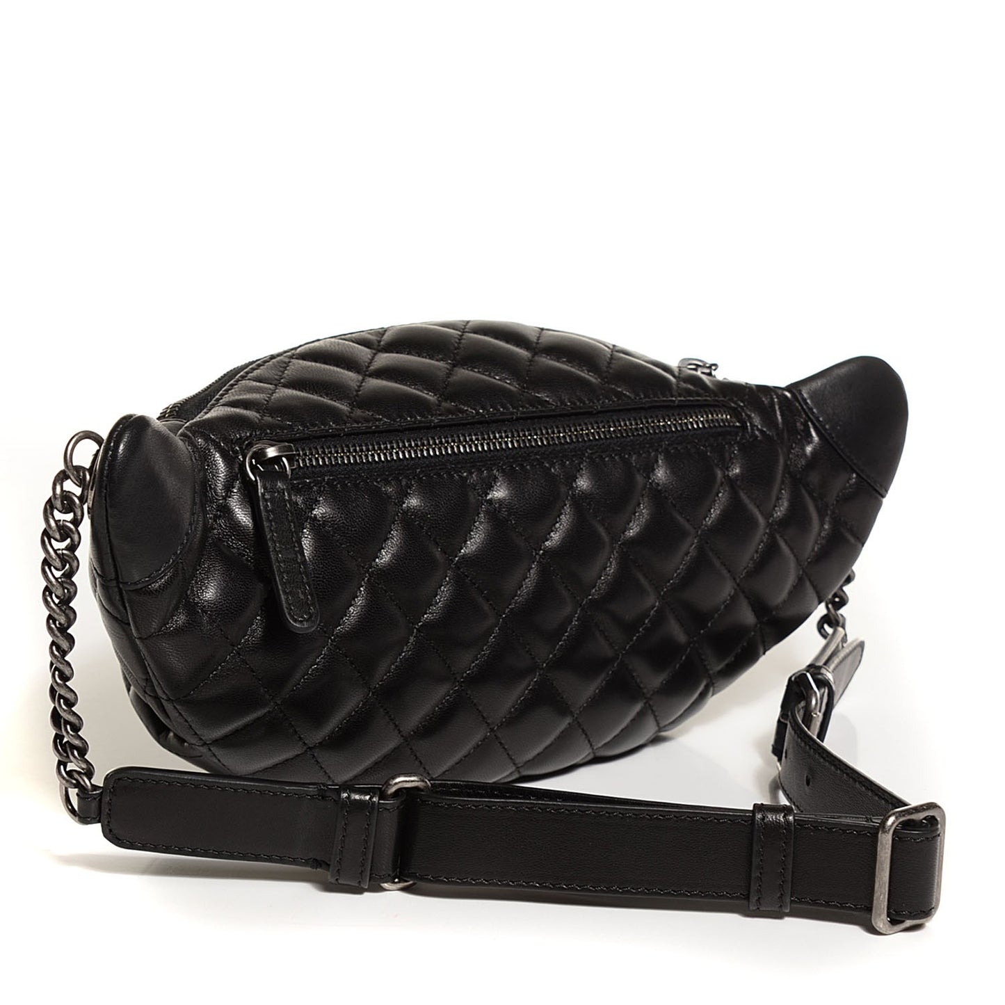 Lambskin Quilted Banane Waist Bag Fanny Pack Black