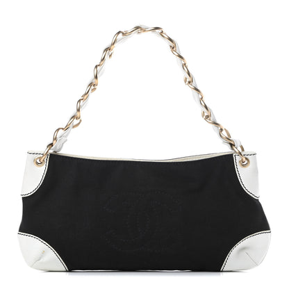 Chanel Lambskin Canvas CC Small Olsen Chain Shoulder Bag White Black 1 of 12