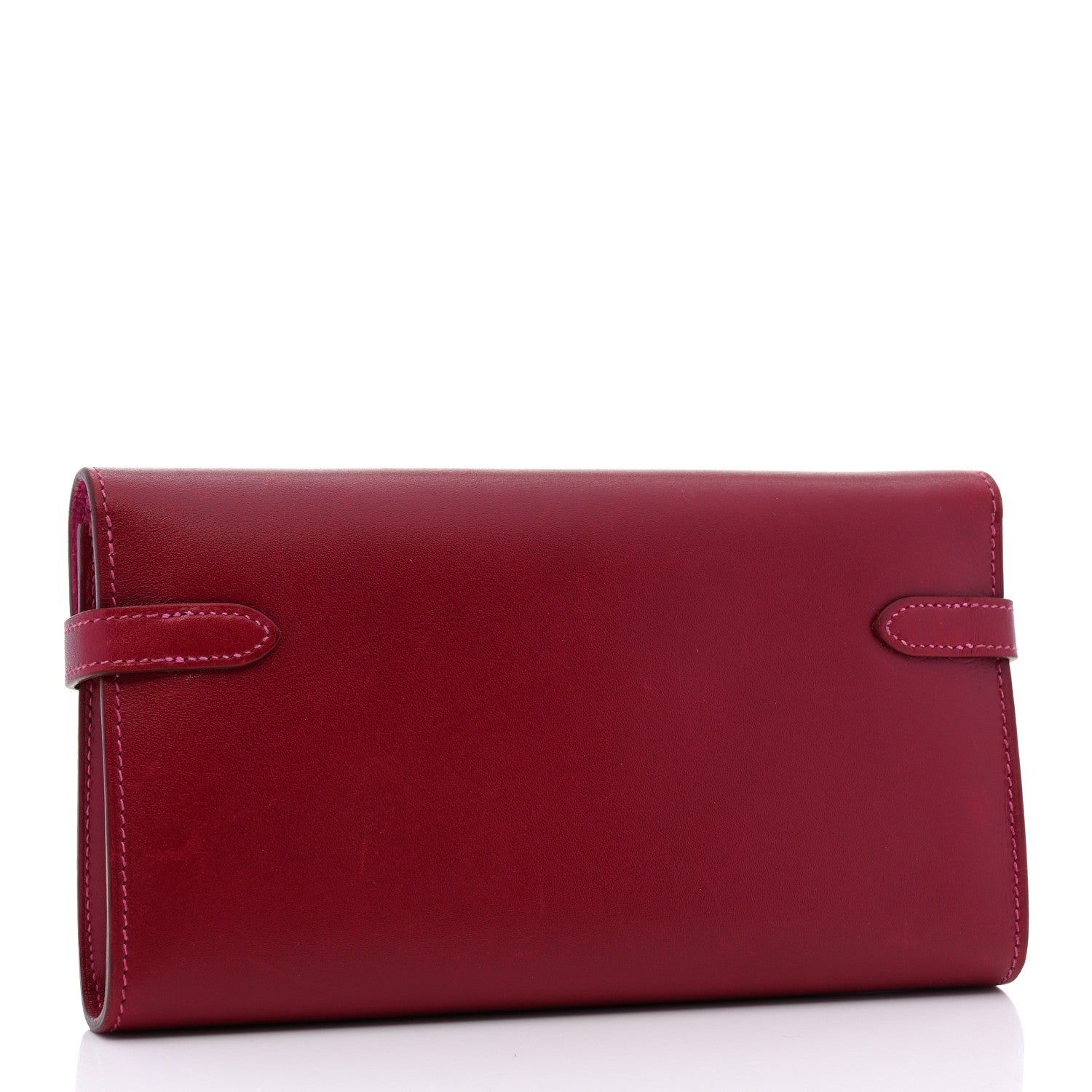 Hermes Tadelakt Verso Kelly Longue Wallet Rubis Rose Shocking 3 of 11