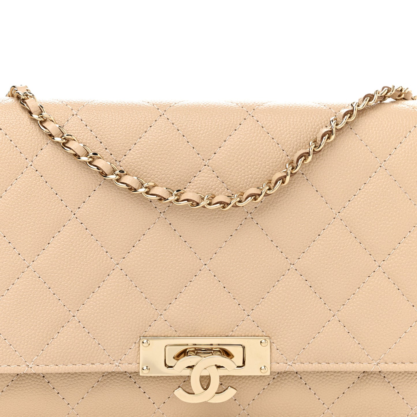 Caviar Quilted Golden Class Wallet On Chain WOC Beige