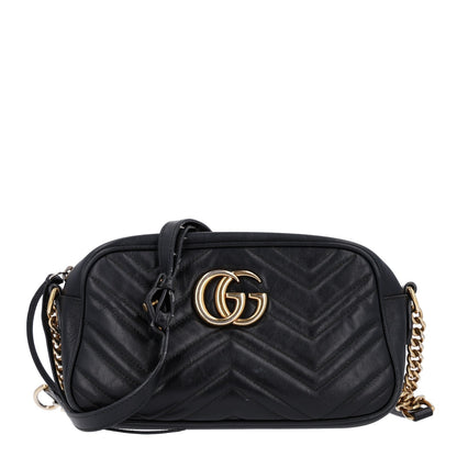 Gucci Calfskin Matelasse Small GG Marmont Chain Shoulder Bag Black 1 of 10